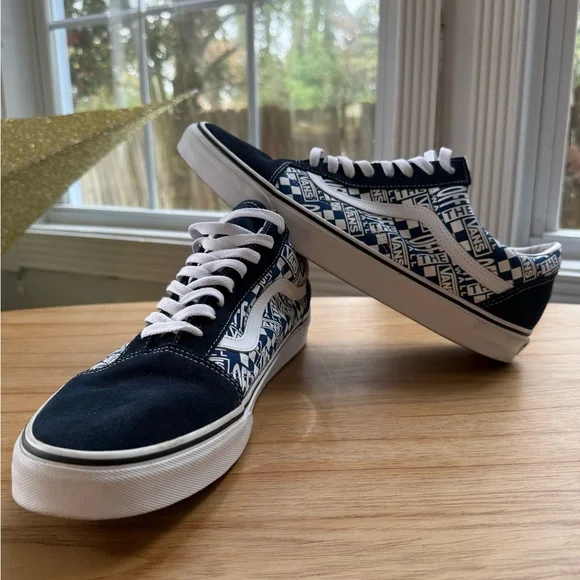 Vans Old Skool Navy Logo Checker Print Sneakers | Men’s Size 13 - Picture 1 of 11